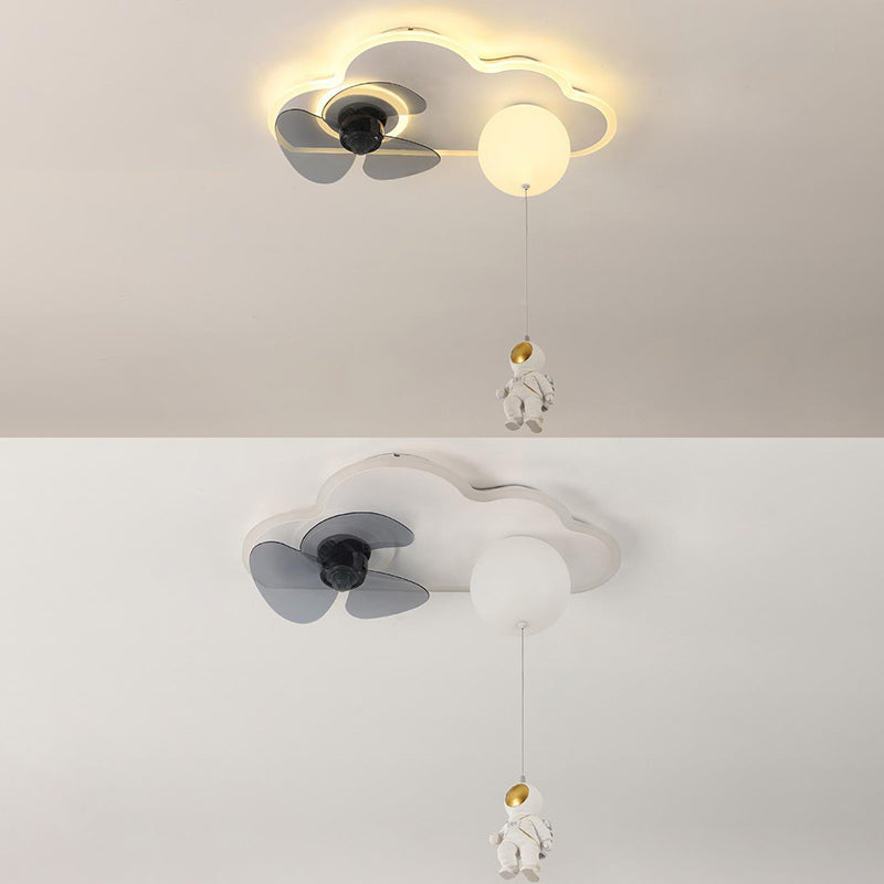 3-Blade LED Children Ceiling Fan Metallic White Globe Fan with Light for Home