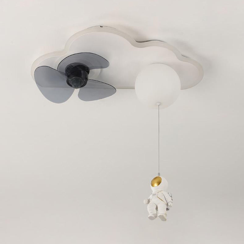 3-Blade LED Children Ceiling Fan Metallic White Globe Fan with Light for Home