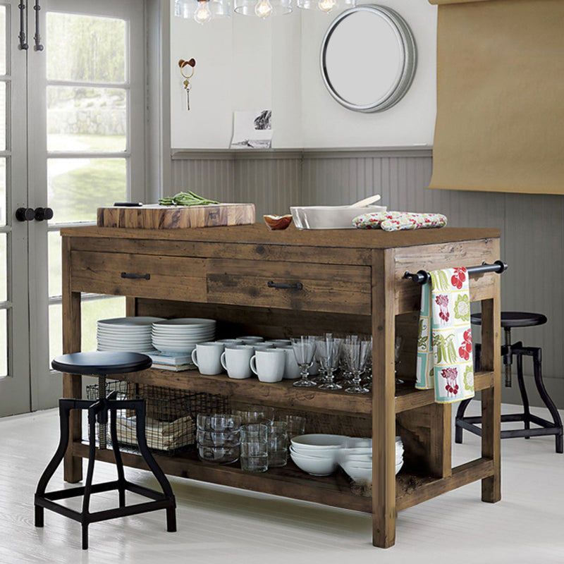 Contemporary Stationary Kitchen Island Set Solid Wood Kitchen Island Set for Dining Room