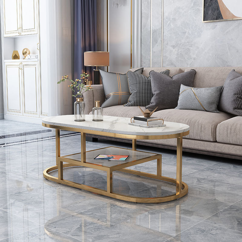 Fram Base Cocktail Table Shelf Included Oval Stone Coffee Table