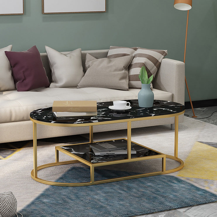 Fram Base Cocktail Table Shelf Included Oval Stone Coffee Table