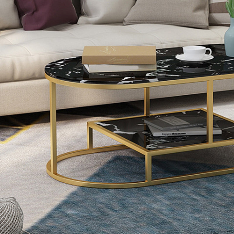 Fram Base Cocktail Table Shelf Included Oval Stone Coffee Table