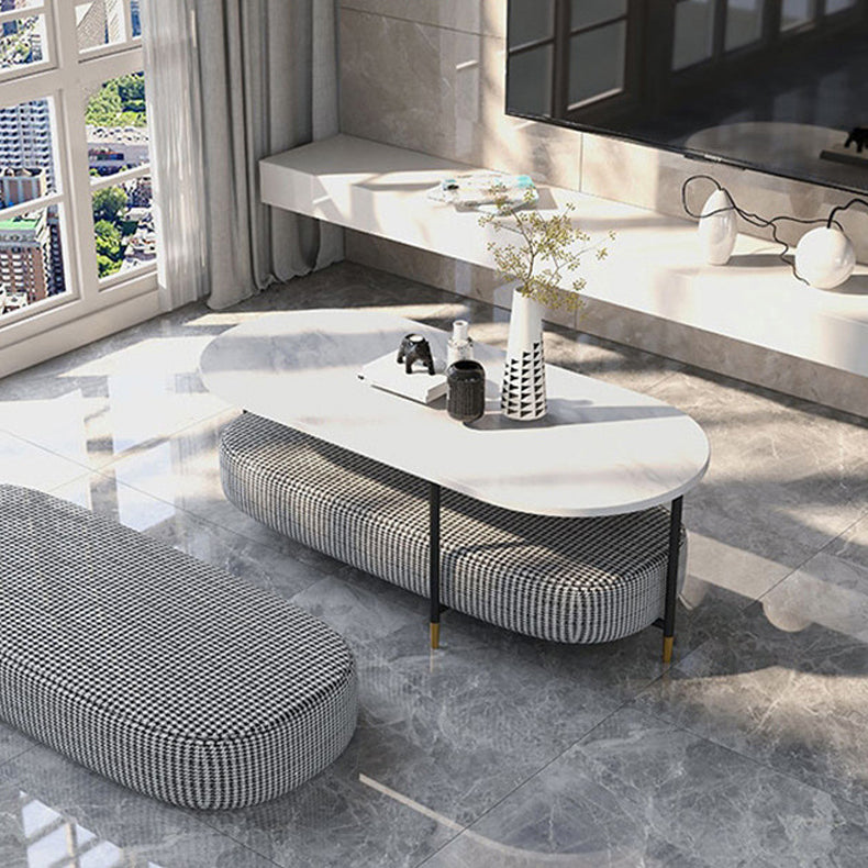 Round Marble Top Coffee Table Glam 4 Legs Coffee Cocktail Table