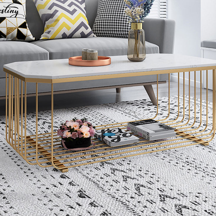 Glass/Marble Top Coffee Table Glam Frame Coffee Cocktail Table