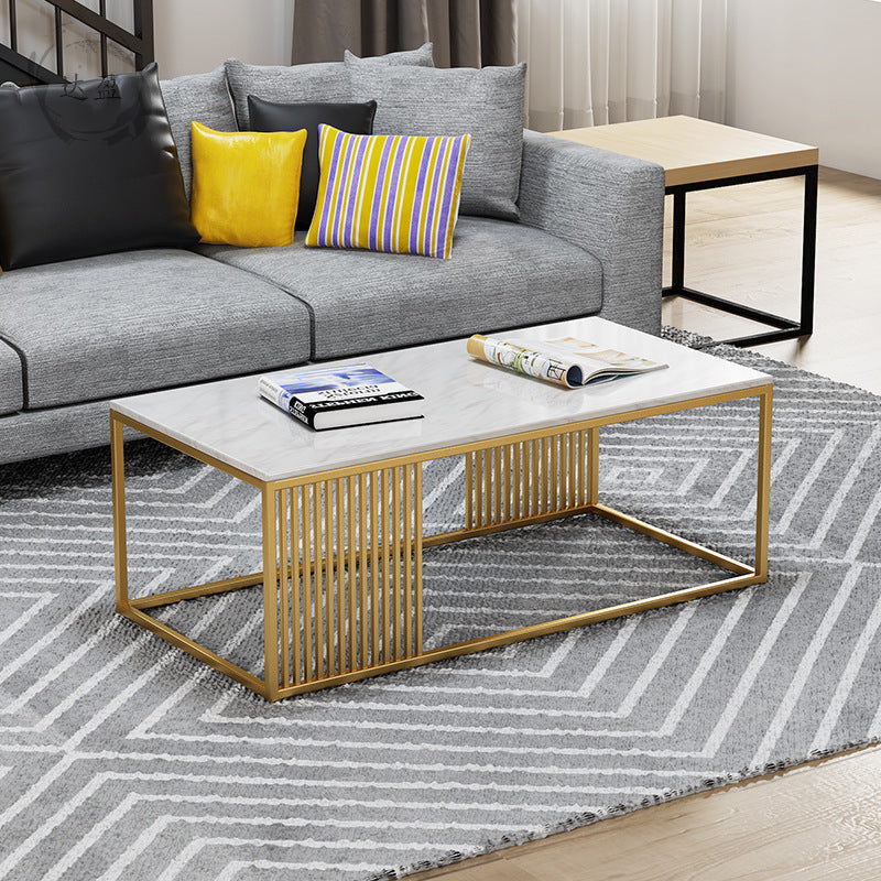 White Marble Top Coffee Table Metal Frame Coffee Cocktail Table