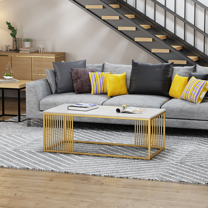 White Marble Top Coffee Table Metal Frame Coffee Cocktail Table