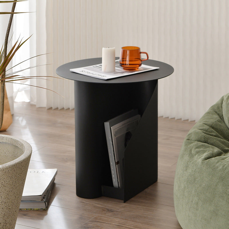 Steel Round Top Coffee Table Abstract Base Cocktail Table with Storage
