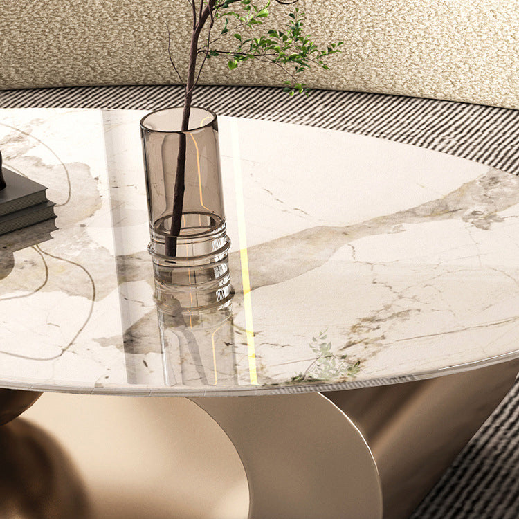 Elliptical Slate Glam Coffee Table 27.6" D Abstract Cocktail Table with Floor Shelf