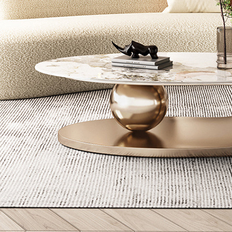 Elliptical Slate Glam Coffee Table 27.6" D Abstract Cocktail Table with Floor Shelf