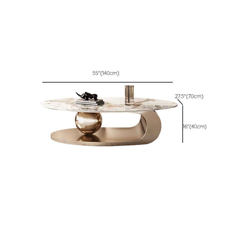 Elliptical Slate Glam Coffee Table 27.6" D Abstract Cocktail Table with Floor Shelf