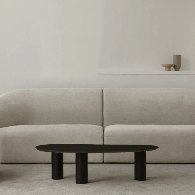 Solid Wood 3 Legs Coffee Table 13" H Cloud-Shaped Cocktail Table