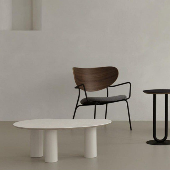 Solid Wood 3 Legs Coffee Table 13" H Cloud-Shaped Cocktail Table