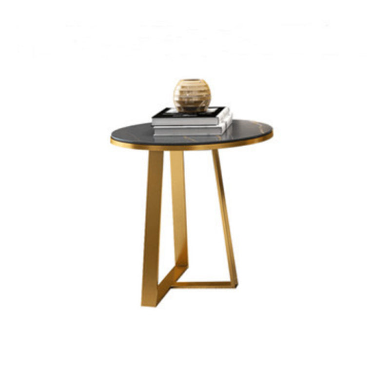 Black Round Slate Coffee Table Luxurious Steel Frame Cocktail Table