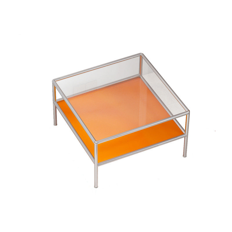 Contemporary Square Top Coffee Table with Glass Top and 4 Legs