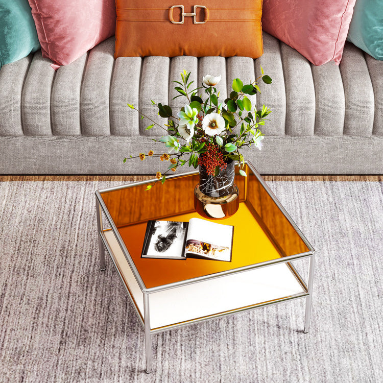 Contemporary Square Top Coffee Table with Glass Top and 4 Legs