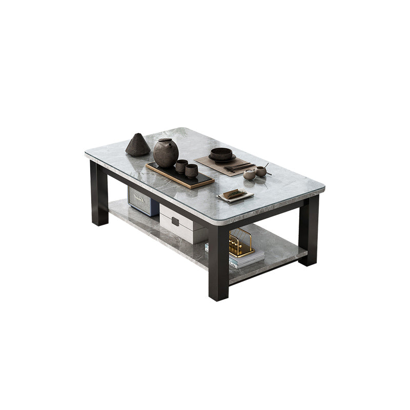 Rectangular Glass 4 Legs Coffee Cocktail Table with Storage Shelf