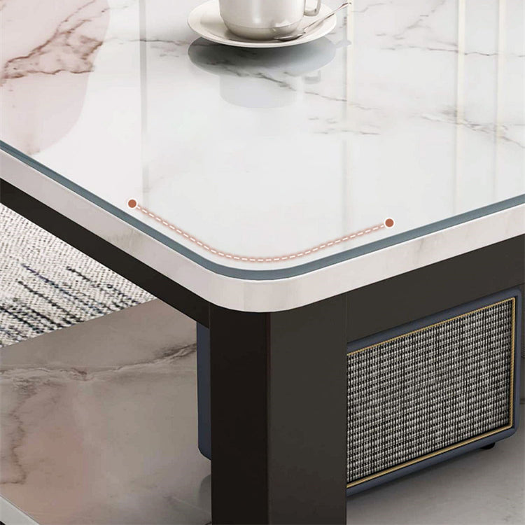 Rectangular Glass 4 Legs Coffee Cocktail Table with Storage Shelf