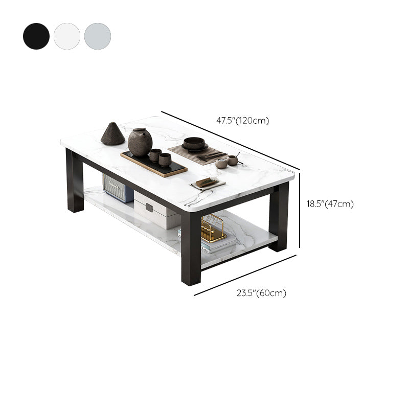 Rectangular Glass 4 Legs Coffee Cocktail Table with Storage Shelf