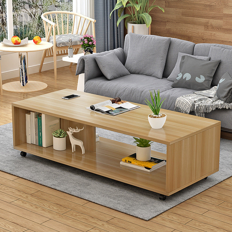 Modern Rectangle Coffee Table 15-inch Wooden Cocktail Table with Storage