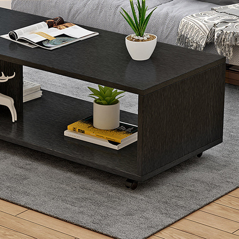 Modern Rectangle Coffee Table 15-inch Wooden Cocktail Table with Storage