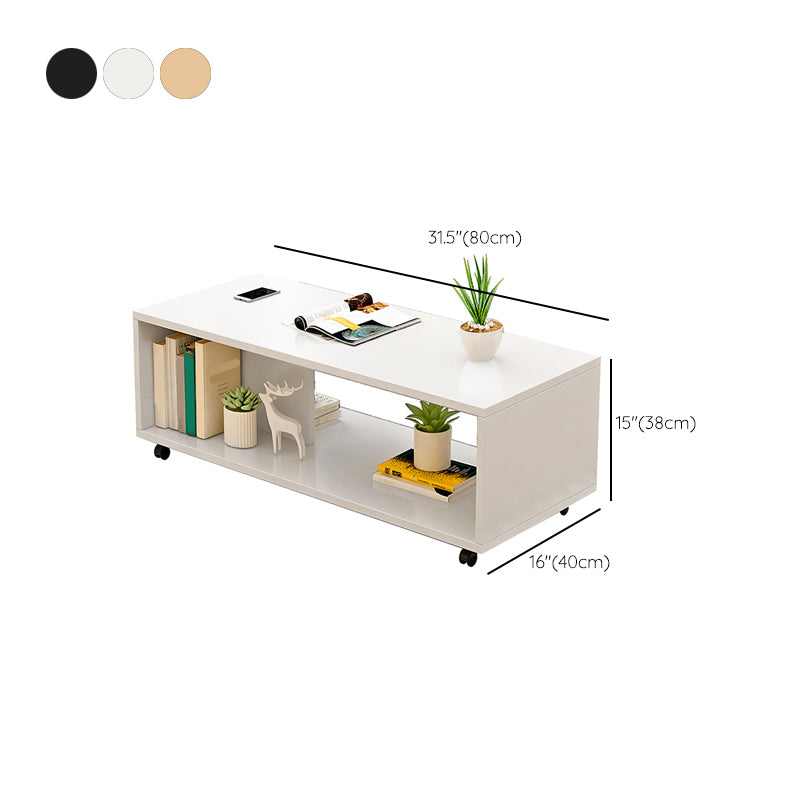 Modern Rectangle Coffee Table 15-inch Wooden Cocktail Table with Storage