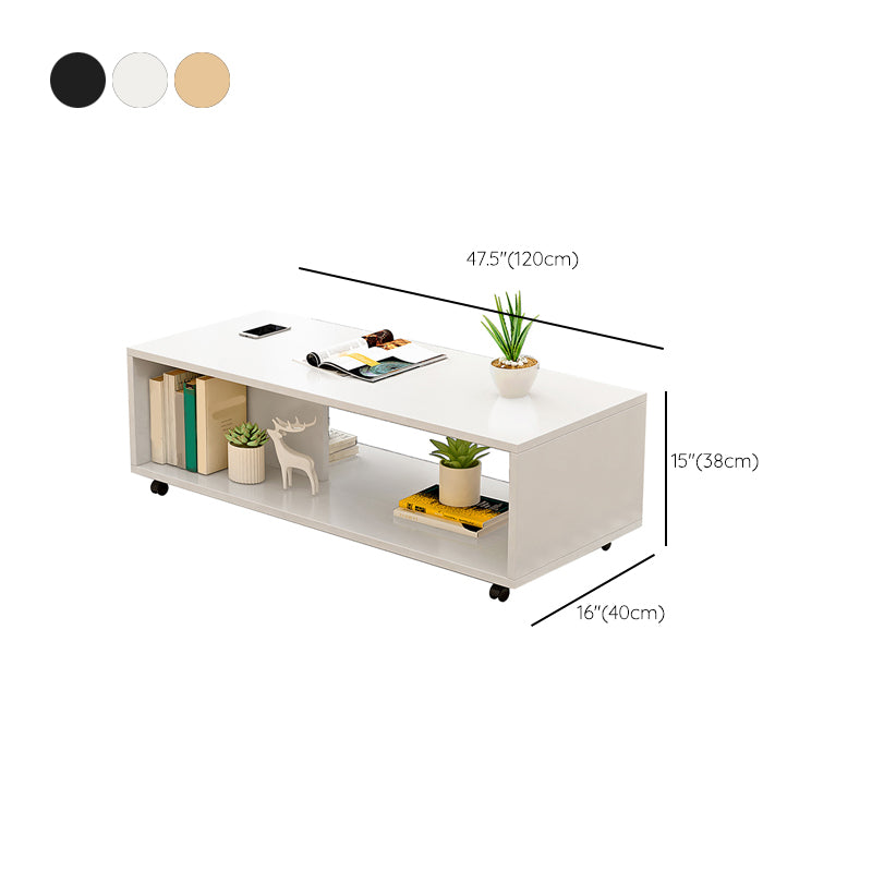 Modern Rectangle Coffee Table 15-inch Wooden Cocktail Table with Storage