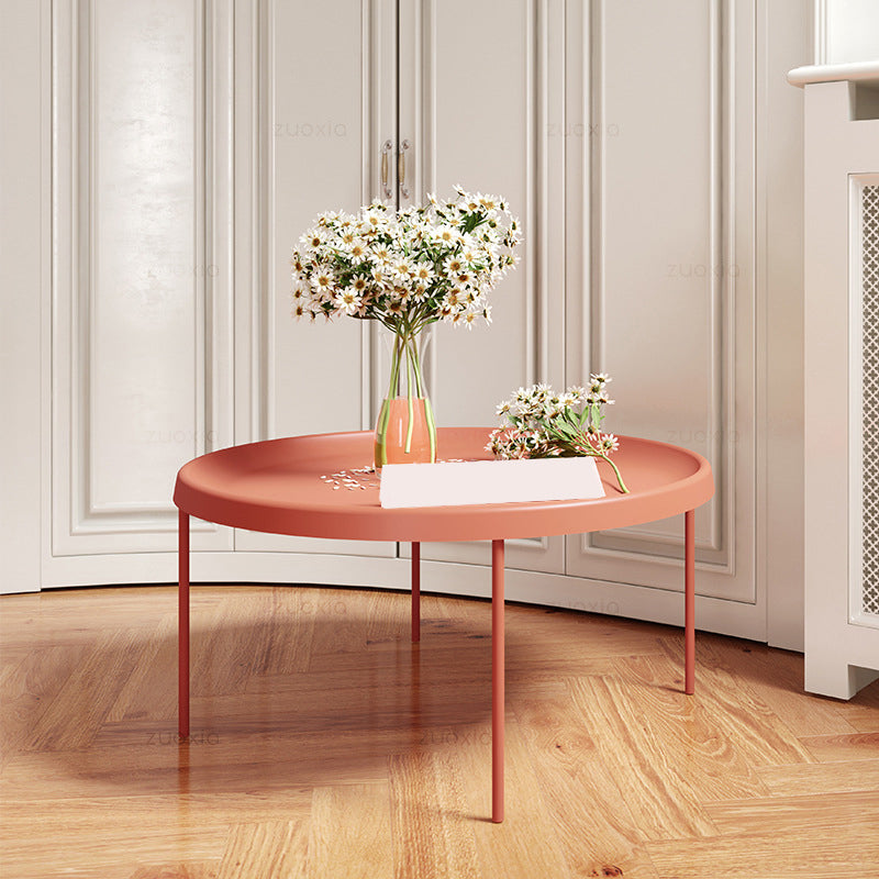 Mid-century Modern Steel Round Tray Top Coffee Table 4 Legs Cocktail Table