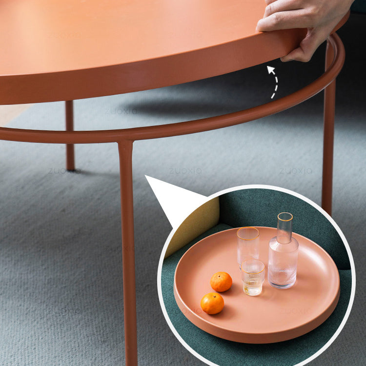 Mid-century Modern Steel Round Tray Top Coffee Table 4 Legs Cocktail Table
