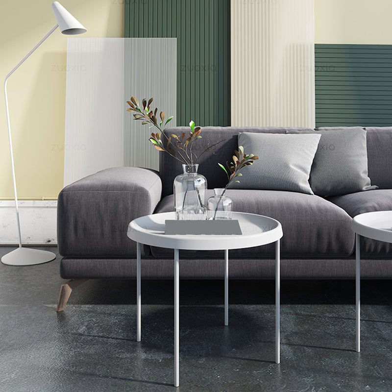 Mid-century Modern Steel Round Tray Top Coffee Table 4 Legs Cocktail Table