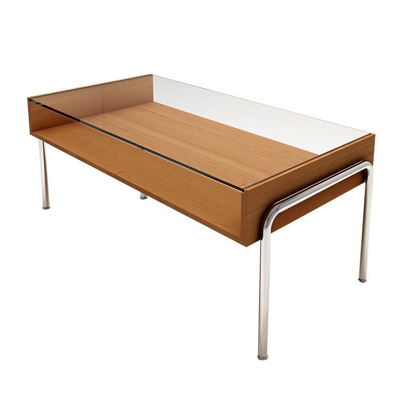 Contemporary Glass Top Coffee Table in Rectangle with 1 Shelf and 4 Legs