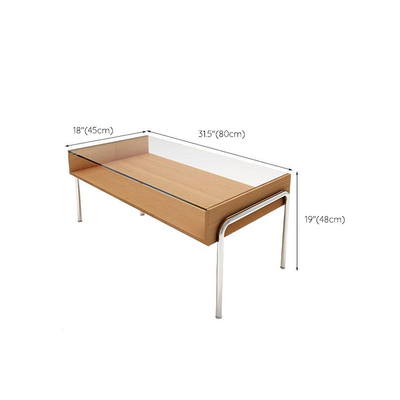 Contemporary Glass Top Coffee Table in Rectangle with 1 Shelf and 4 Legs