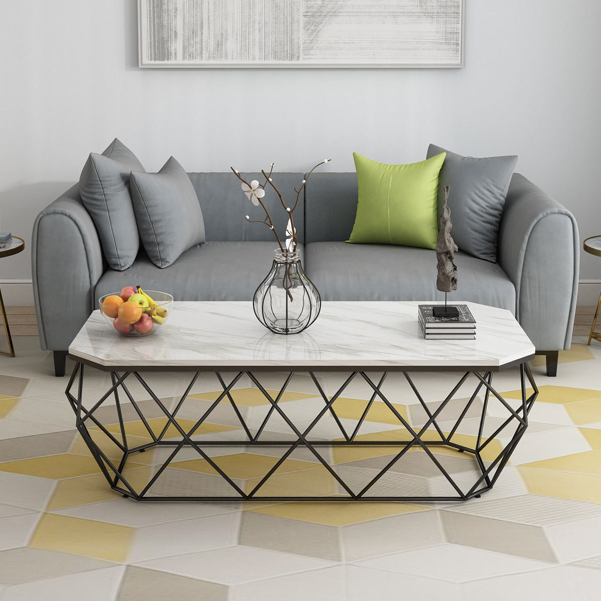 Frame Coffee Table Rectangle Marble Top Coffee Cocktail Table