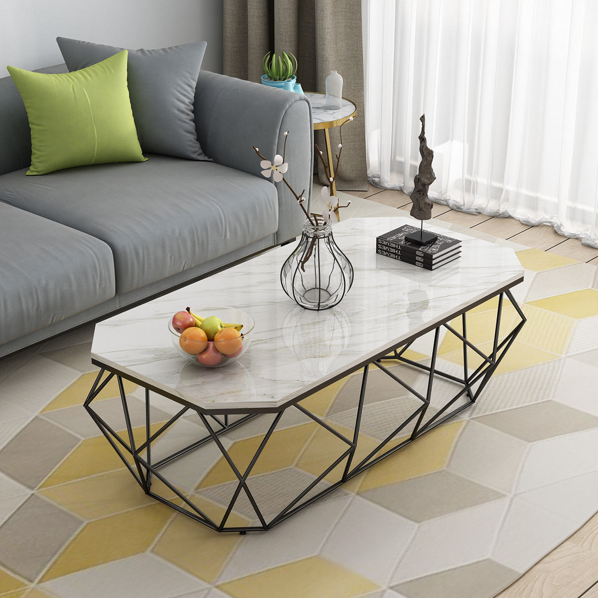 Frame Coffee Table Rectangle Marble Top Coffee Cocktail Table