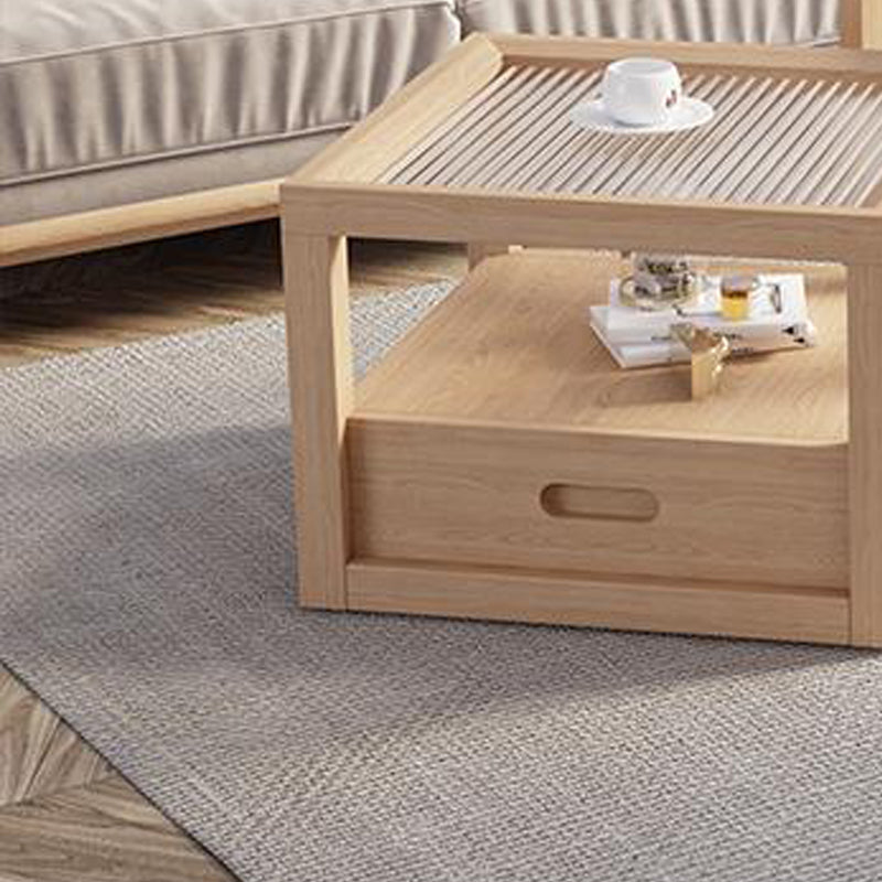 Contemporary Rectangle Coffee Table with Glass Top and Pine Wood Base