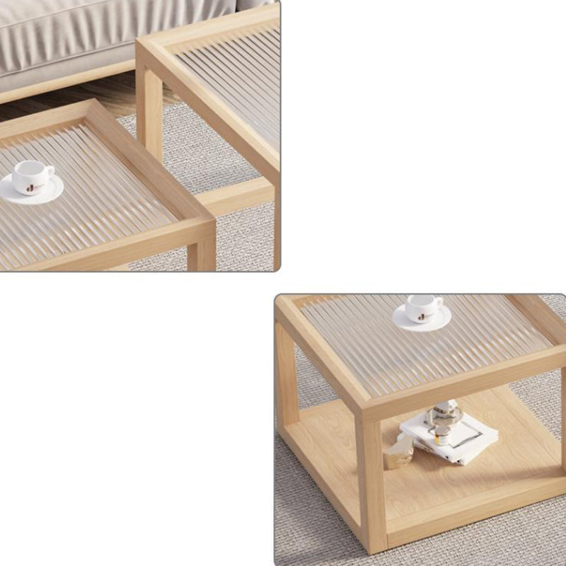 Contemporary Rectangle Coffee Table with Glass Top and Pine Wood Base