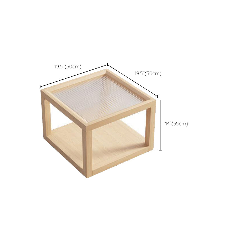 Contemporary Rectangle Coffee Table with Glass Top and Pine Wood Base