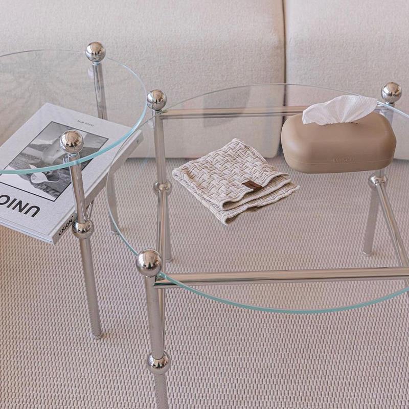 Contemporary Round Coffee Table with Glass Top and Steel Legs in Clear