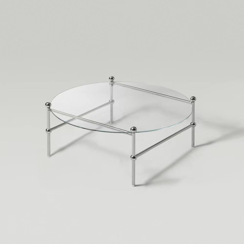Contemporary Round Coffee Table with Glass Top and Steel Legs in Clear