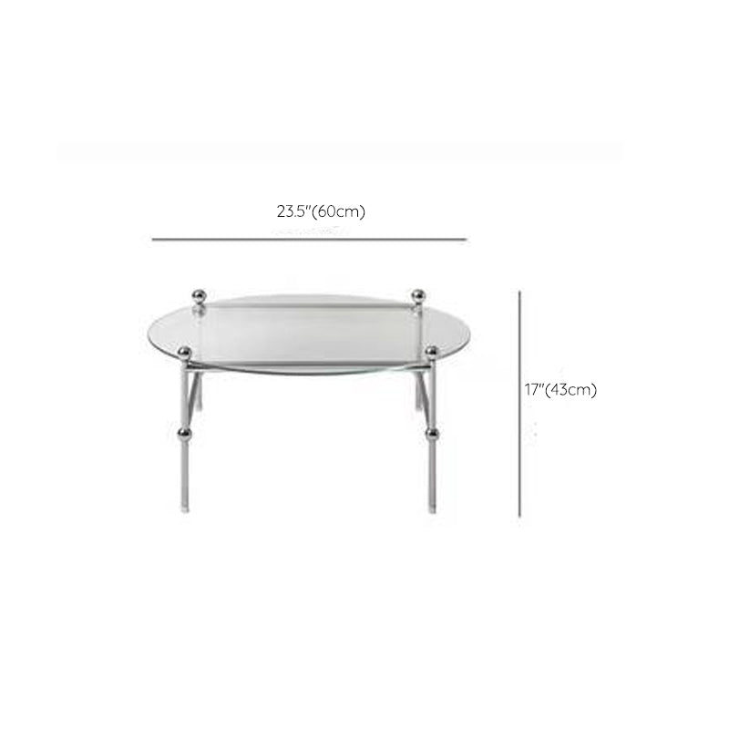 Contemporary Round Coffee Table with Glass Top and Steel Legs in Clear