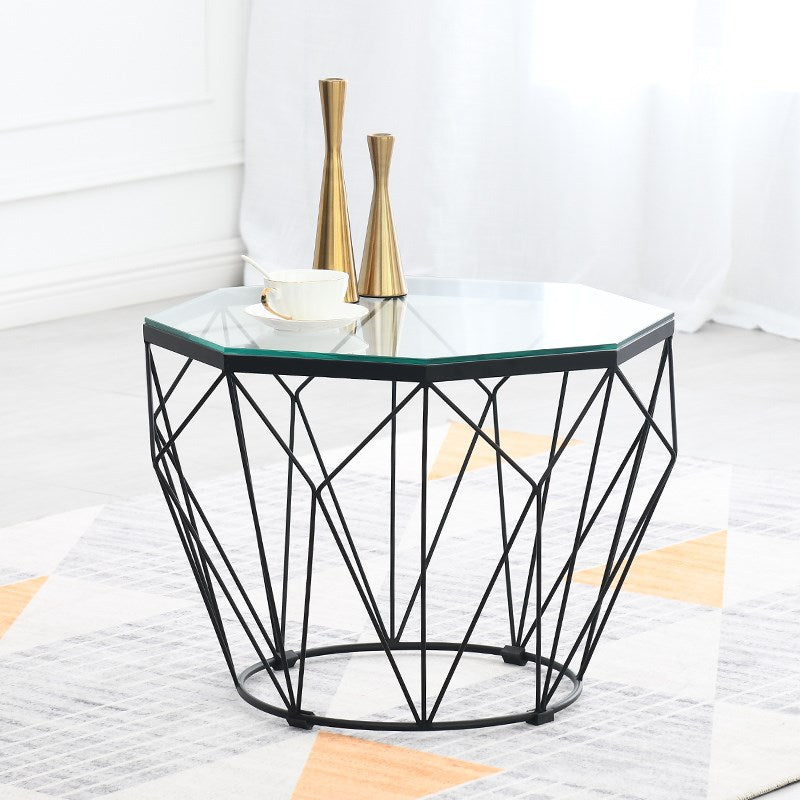 Modern Frame Coffee Table Round Glass Top Coffee Cocktail Table