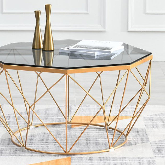 Modern Frame Coffee Table Round Glass Top Coffee Cocktail Table