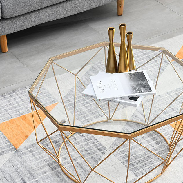 Modern Frame Coffee Table Round Glass Top Coffee Cocktail Table