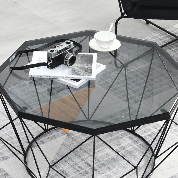 Modern Frame Coffee Table Round Glass Top Coffee Cocktail Table