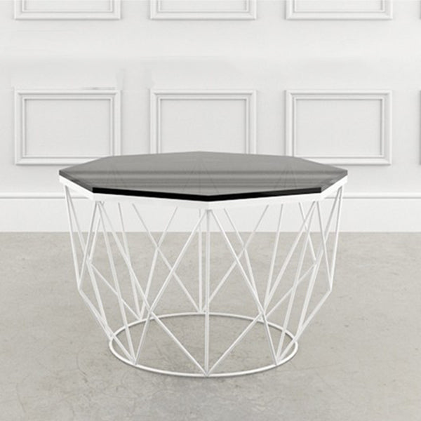 Modern Frame Coffee Table Round Glass Top Coffee Cocktail Table