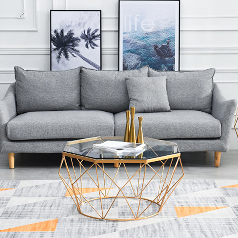 Modern Frame Coffee Table Round Glass Top Coffee Cocktail Table