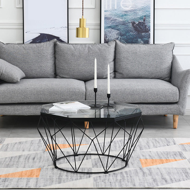 Modern Frame Coffee Table Round Glass Top Coffee Cocktail Table