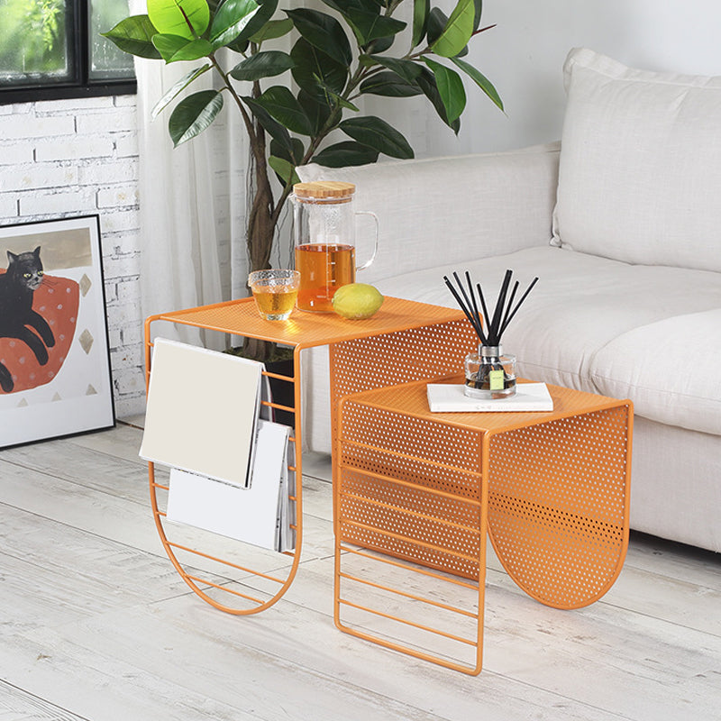 Mid-Century Modern Rectangle Coffee Table with Iron Top and Base