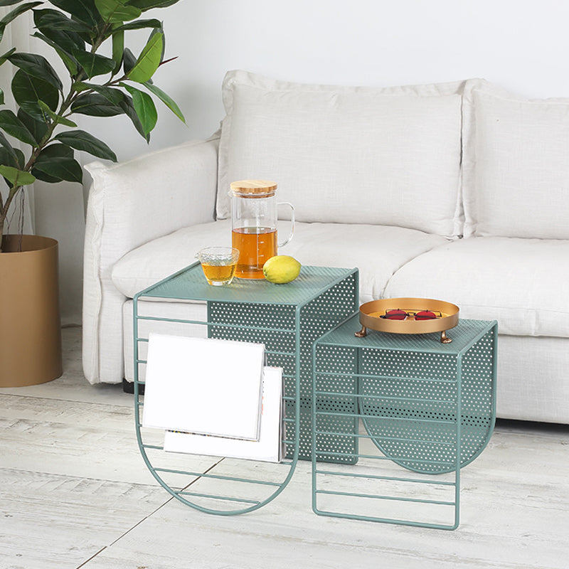 Mid-Century Modern Rectangle Coffee Table with Iron Top and Base