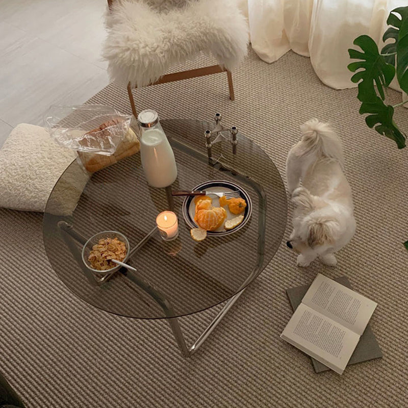Round Clear Glass Cocktail Table Modern Steel Sled Coffee Table