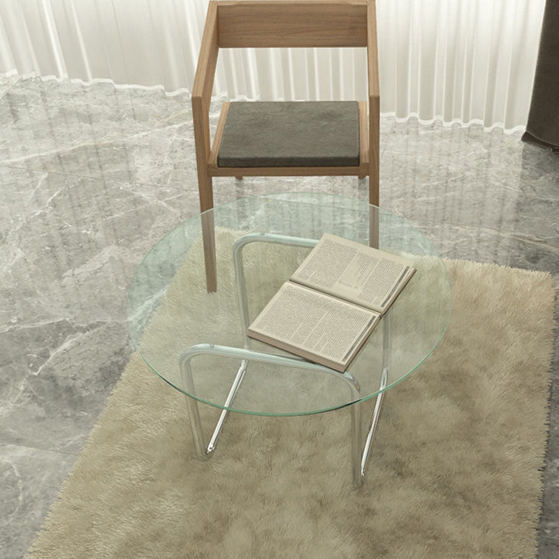 Round Clear Glass Cocktail Table Modern Steel Sled Coffee Table